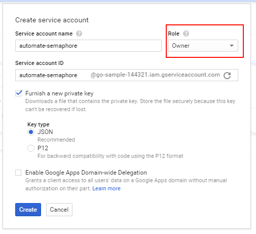 Google cloud create service account