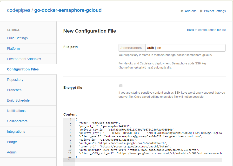 Semaphore File Configuration